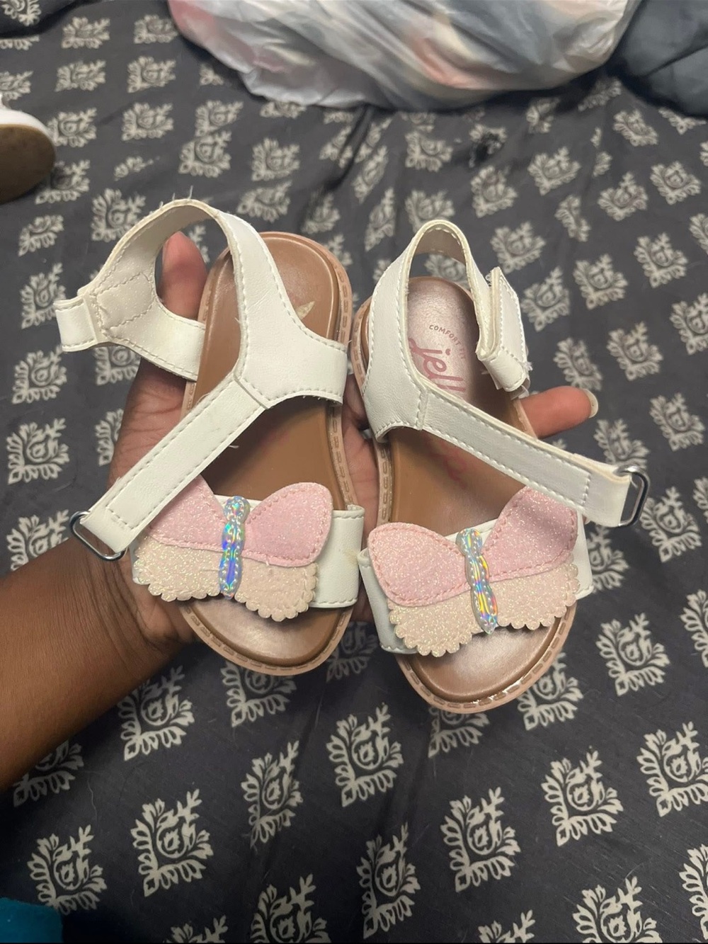 Girls White Sandals with Pink Butterfly Accent